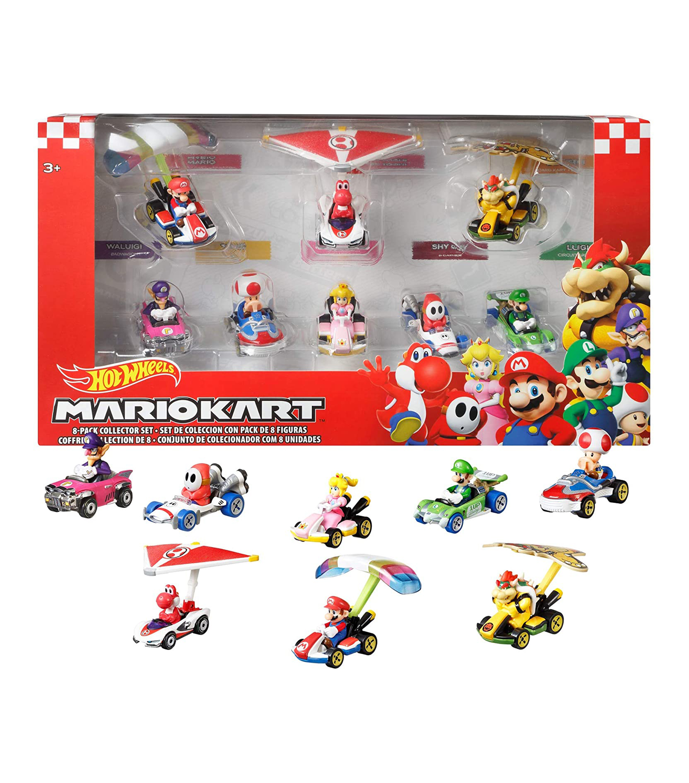 Hot Wheels Set de Colección con Pack de 8 Figuras Mario Kart Glider