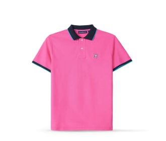 Polo rosa con detalles azules de la marca Psycho Bunny, Polos Hombre