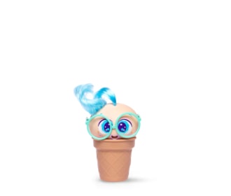 Muñeca con cabelle y accesorios azules en cono de helado, DISTROLLER
