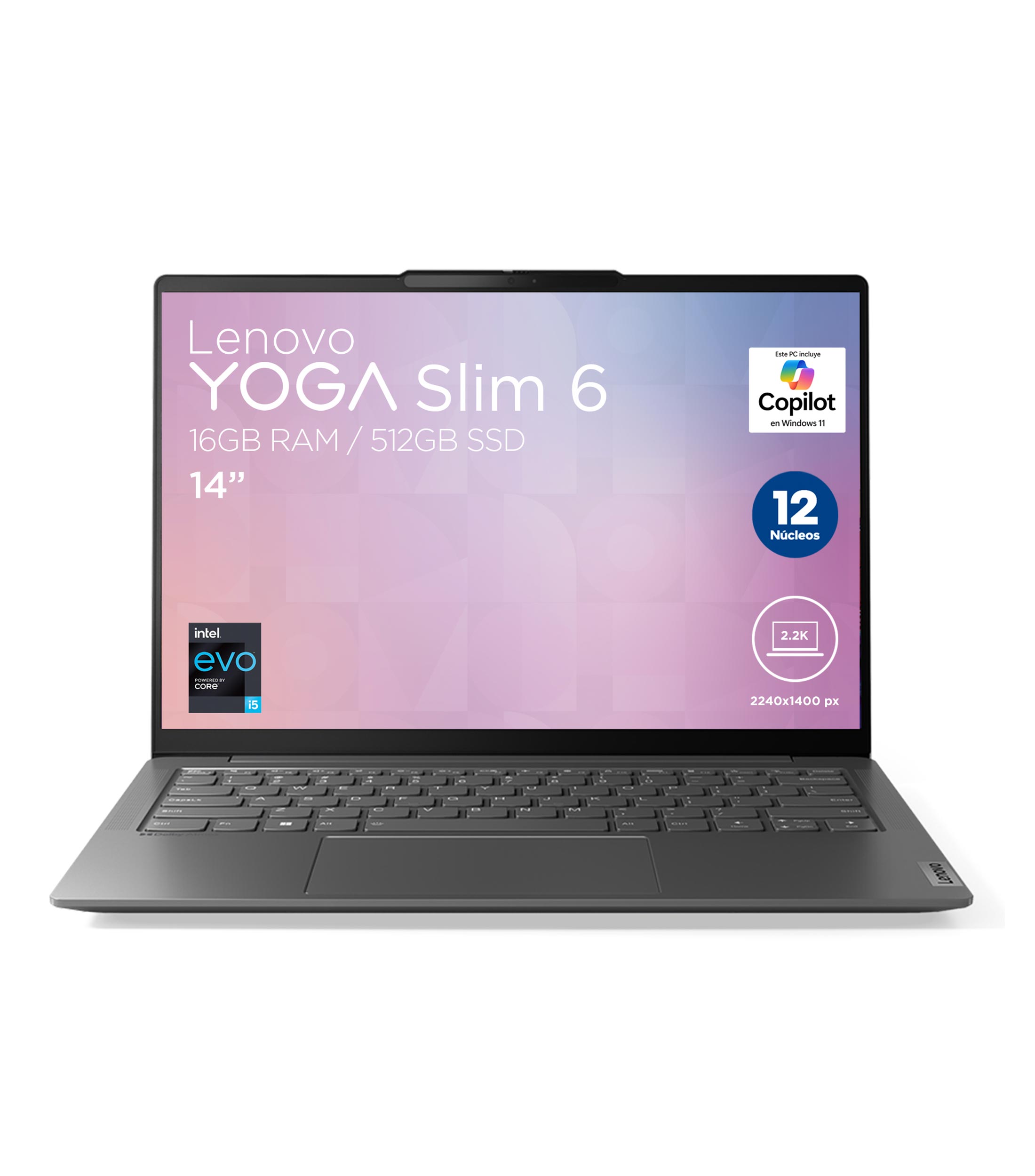 Lenovo Laptop Yoga Slim 6, 14, Integrated Intel Iris Xe Graphics, Intel  Core i5-1340P, RAM 16 GB, SSD 512 GB, Storm Grey - El Palacio de Hierro