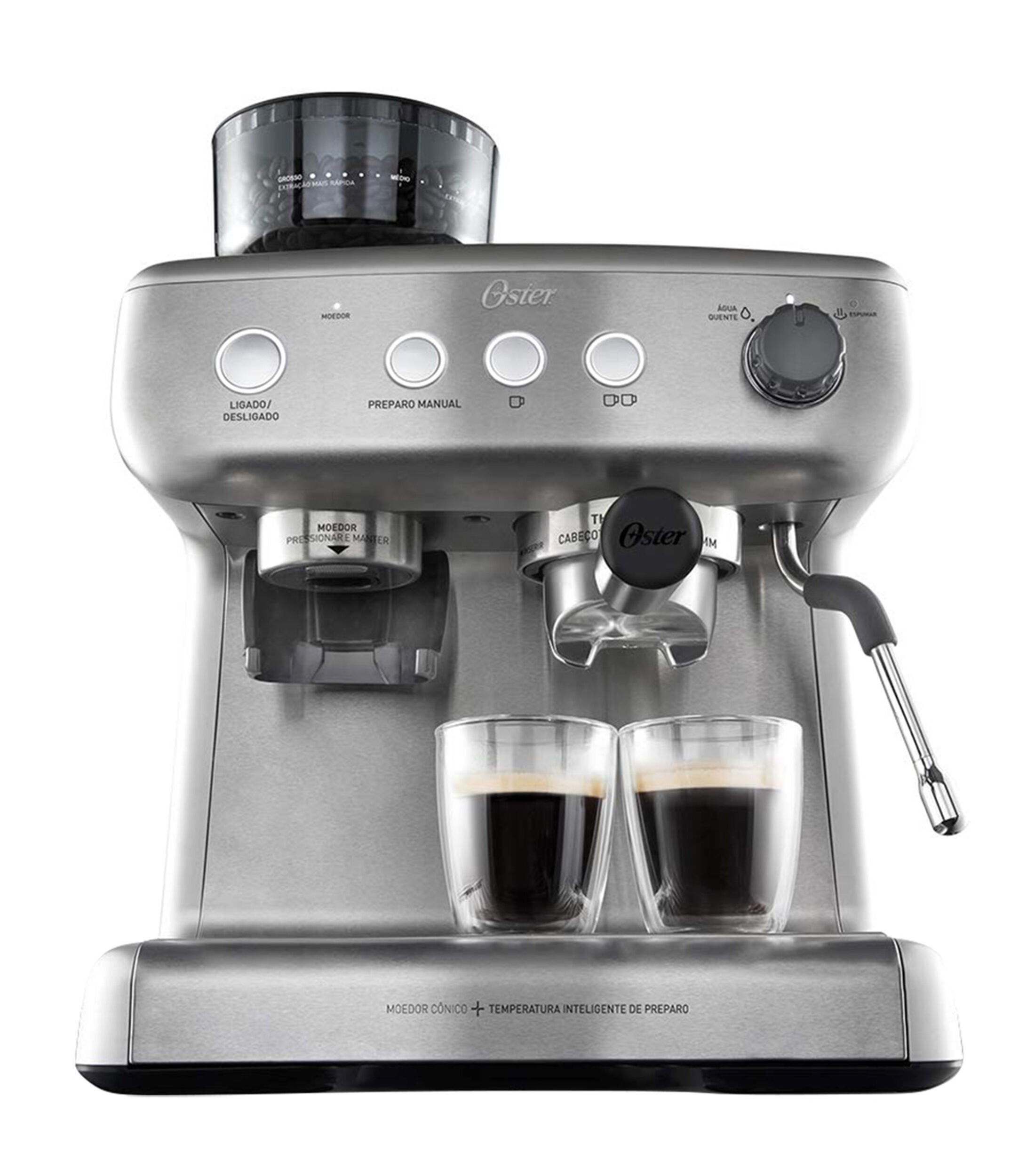 Oster Cafetera Semiautomática Espresso con Molino 2 Tazas Inoxidable ...