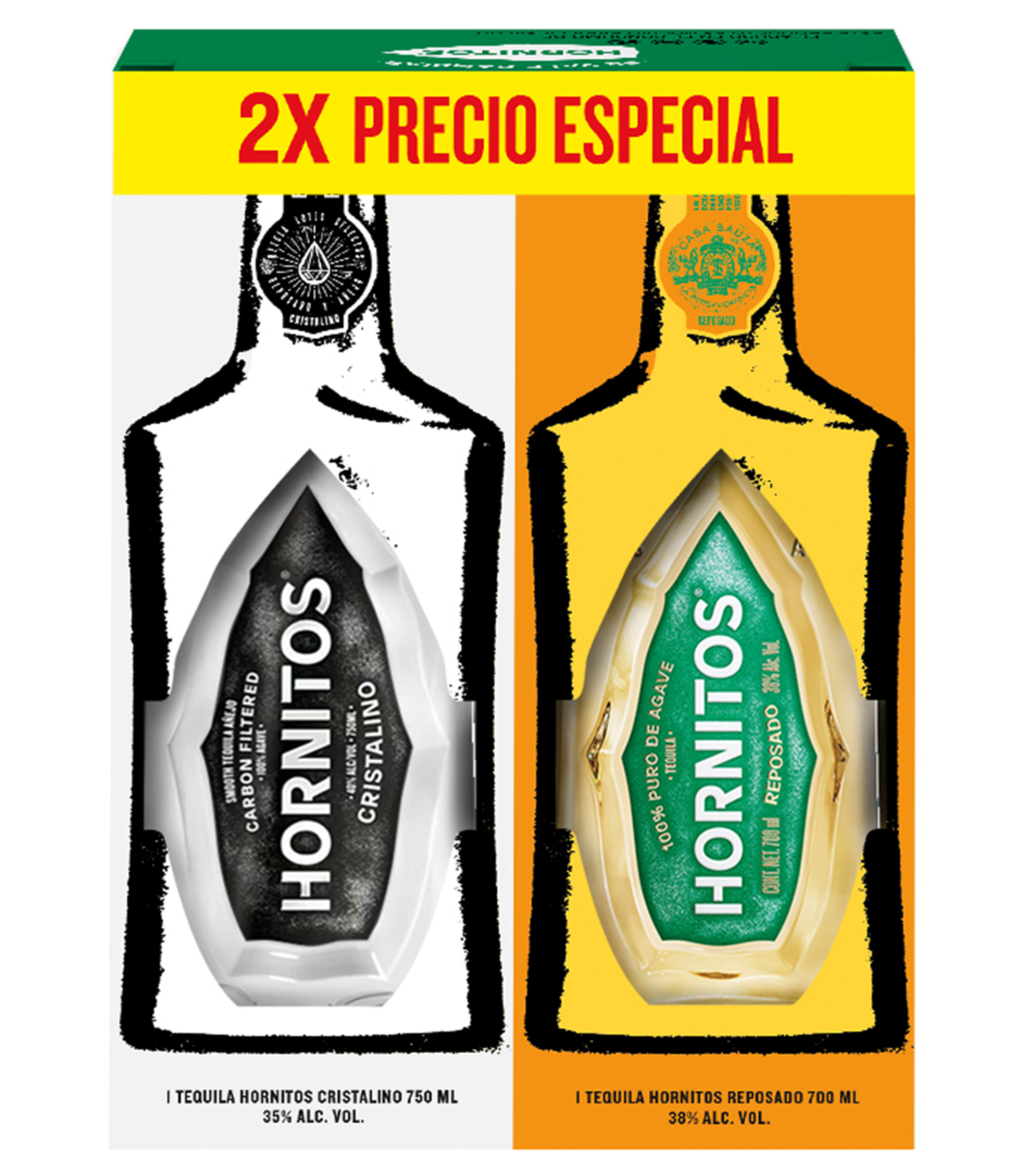 Hornitos Tequila Hornitos Reposado And Cristalino Pack 2 700 Ml C U El Palacio De Hierro