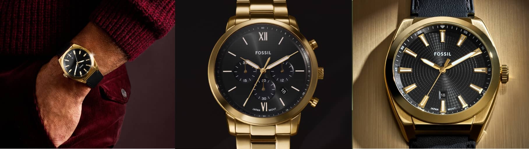 imagen de reloj dorado con negro de la marca FOSSIL 