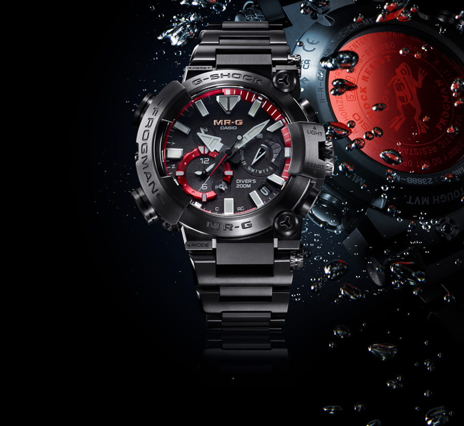 Imagen de un reloj negro con detalles rojos, CASIO